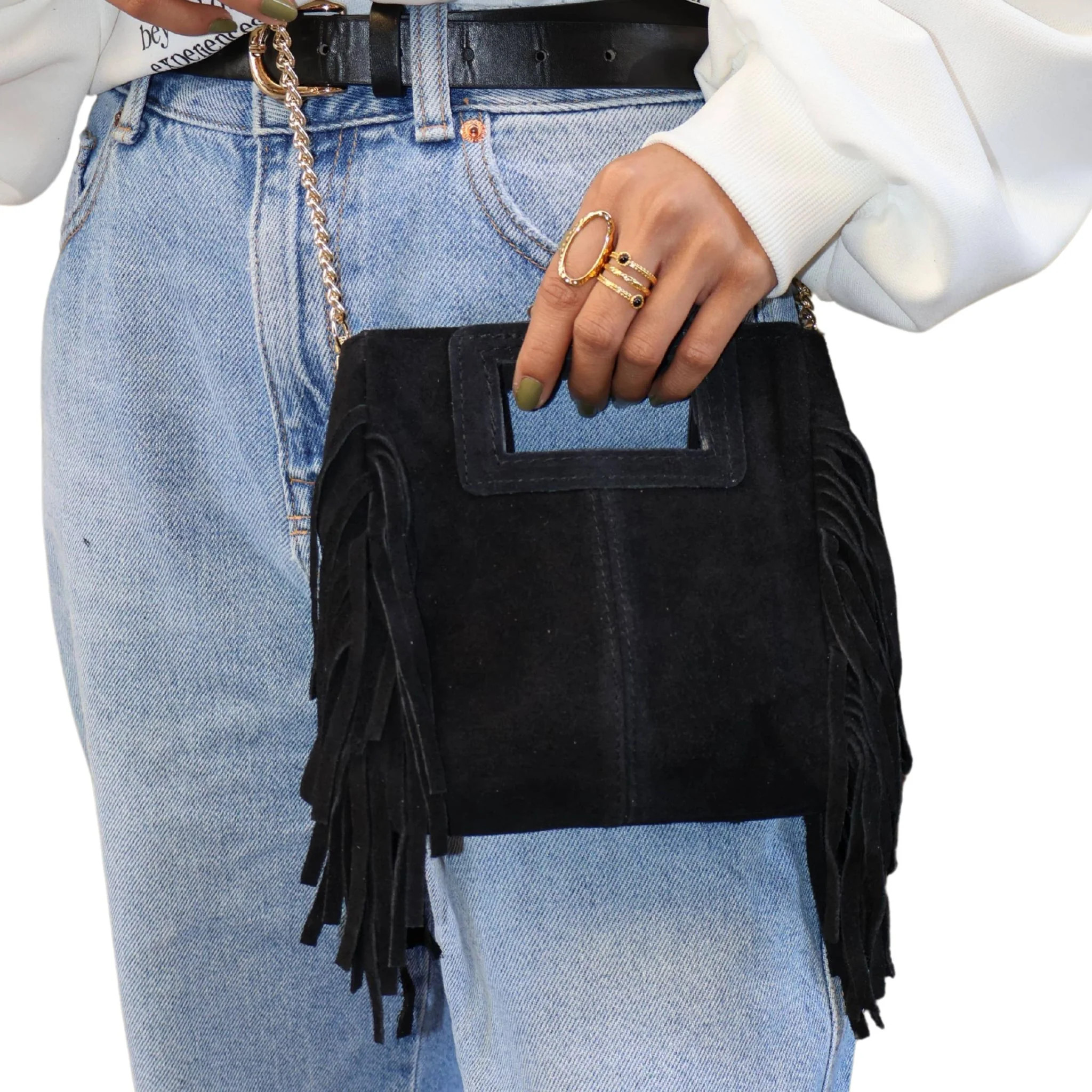 Mina Suede Leather Tassel Crossbody Bag | Christina Greene 