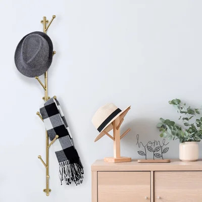 9 Hook Wall Mounted Gold Coat Tree Hat Rack | Wayfair North America