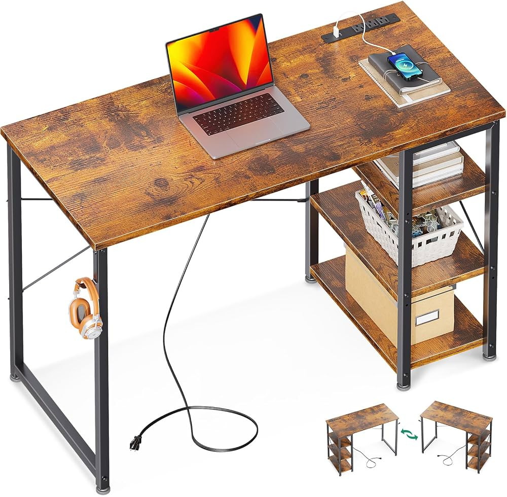 AODK Laptop Desk Small Desk, 40 Inch Computer Desk with Power Outlet and USB & Type-C Charging Po... | Amazon (US)