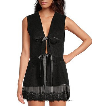 Gianni Bini x Lilly Sisto Beckett Knit Coated Reversible Deep V-Neck Sleeveless Bow Tie Vest | Di... | Dillard's