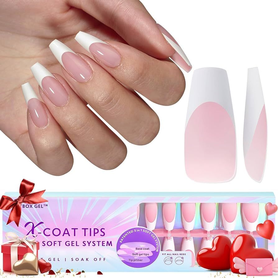 BTArtboxnails French Gel Nail Tips - French Tip Press on Nails Pink Medium Coffin XCOATTIPS Pre-a... | Amazon (US)
