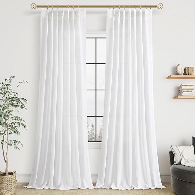 White Linen Pinch Pleated Curtains 108 Inches Long 2 Panels for Living Room Bedroom Extra Long Co... | Amazon (US)