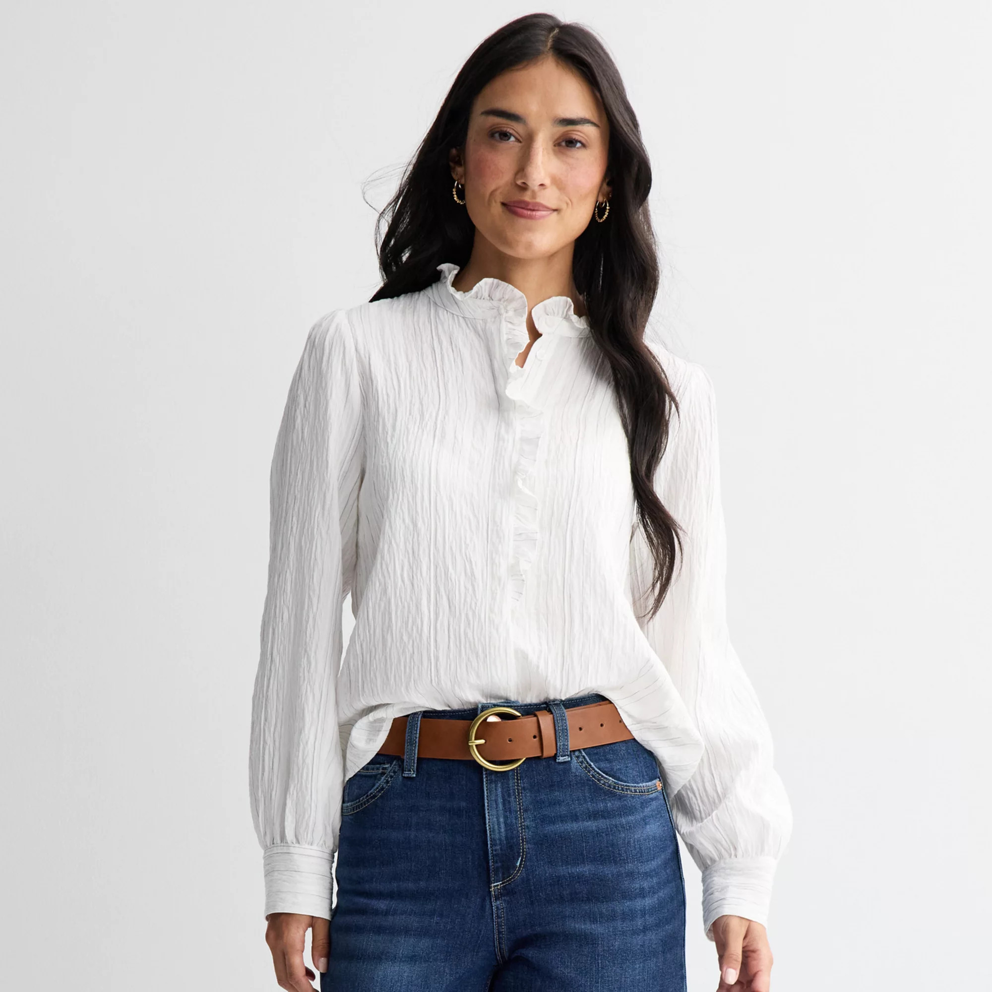 Women's Sonoma Goods For Life® Ruffle Trim Button-Front Shirt, Size: XL, Color | Kohl's
