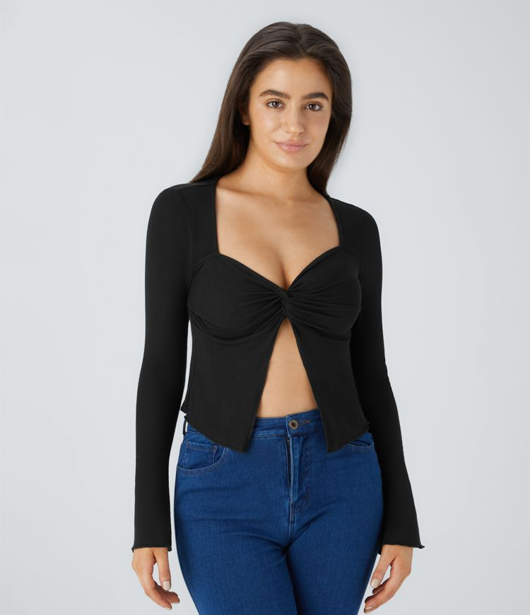 Women’s Twisted Split Long Sleeve Casual Top - Halara | HALARA