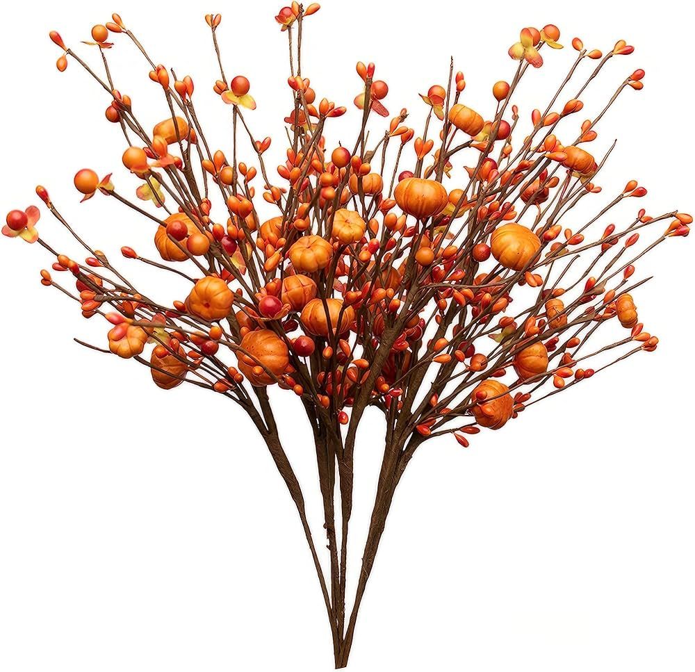 6Pcs Artificial Fall Berry Stems, Orange Pumpkin Picks Floral with Berry Fall Picks for Floral Ar... | Amazon (US)