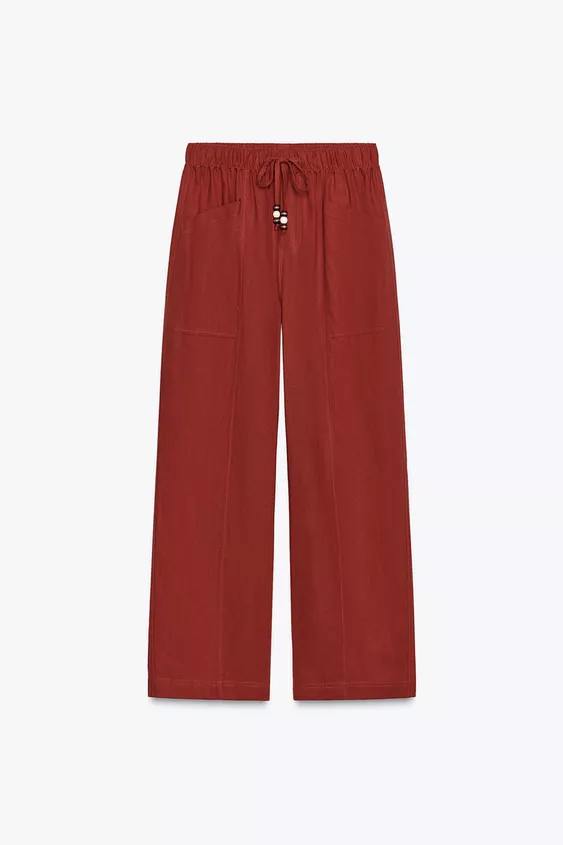 LINEN BEADED DRAWSTRING PANTS | Zara US