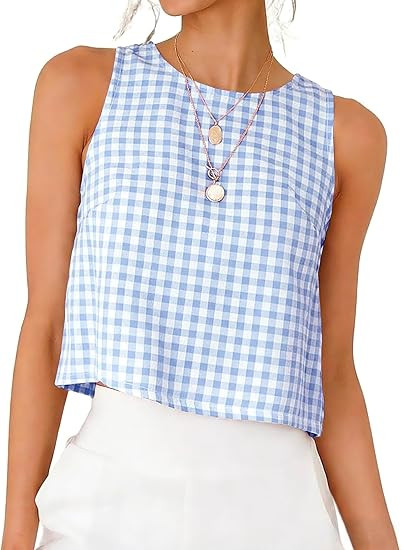 IDEALSANXUN Womens Gingham Crop Tank Tops 2026 Spring Summer Sleeveless Vest Top | Amazon (US)