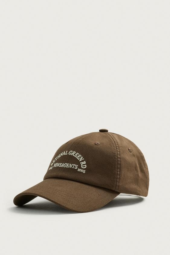Zara - Embroidered Text Cap - Brown - M - Man | Zara US