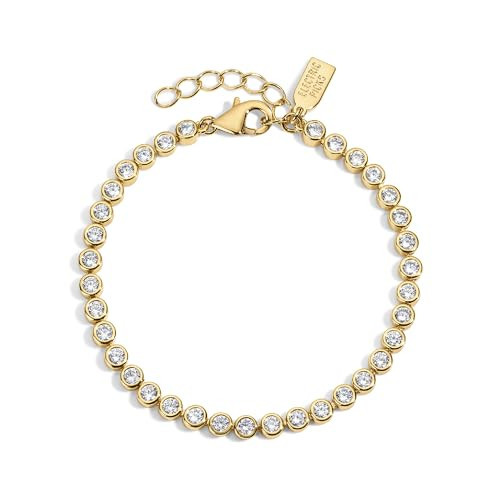 Electric Picks Bezel Round Gold Tennis Bracelet – 14K Gold Plated Bracelet 3mm Stackable Tarnish Free Jewelry for Women – Sparkling Everyday & Special Occasion Accessory – 6.5" with 1.25" Extender | Amazon (US)