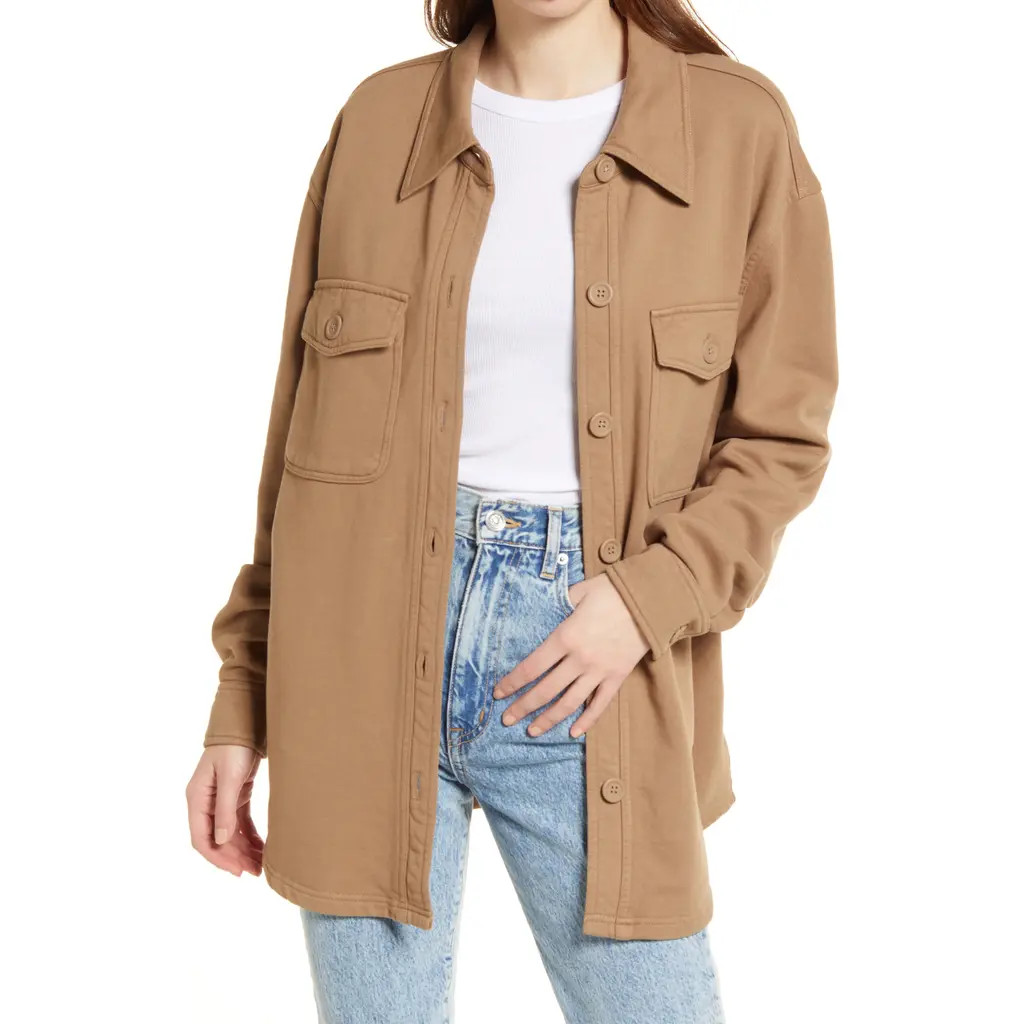 Good American Fleece Shirt Jacket in Putty01 at Nordstrom Rack, Size Xx-Small/x-Small | Nordstrom Rack