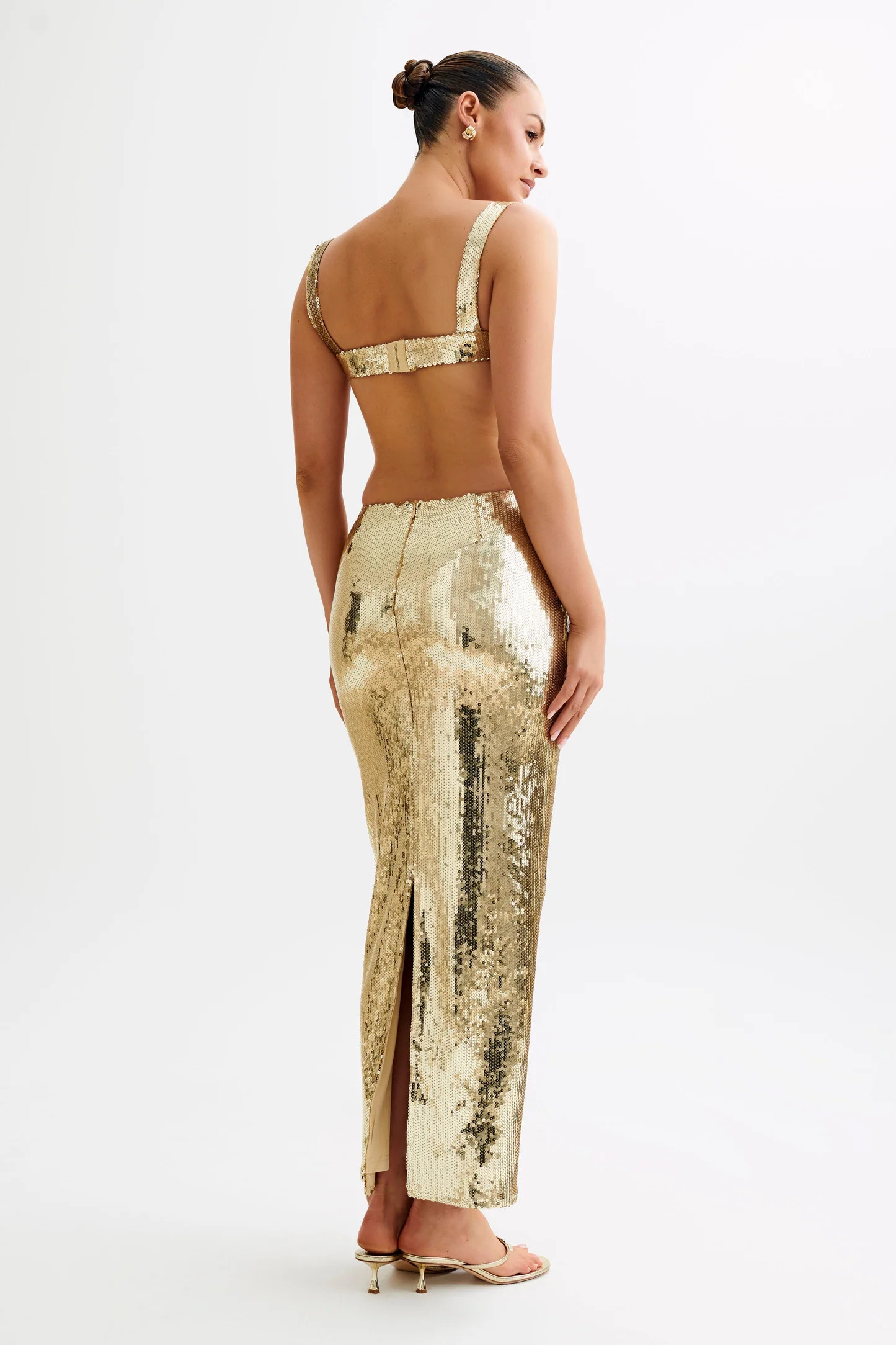 Adoria Sequin Cut Out Maxi Dress - Gold | MESHKI US
