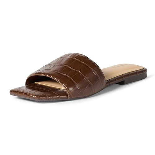 Amazon Essentials Women's Slide Sandals, Brown Faux Crocodile, 8.5 | Amazon (US)