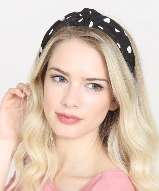 Riah Fashion Women's Headbands Black - Black Polka Dot Headband | Zulily