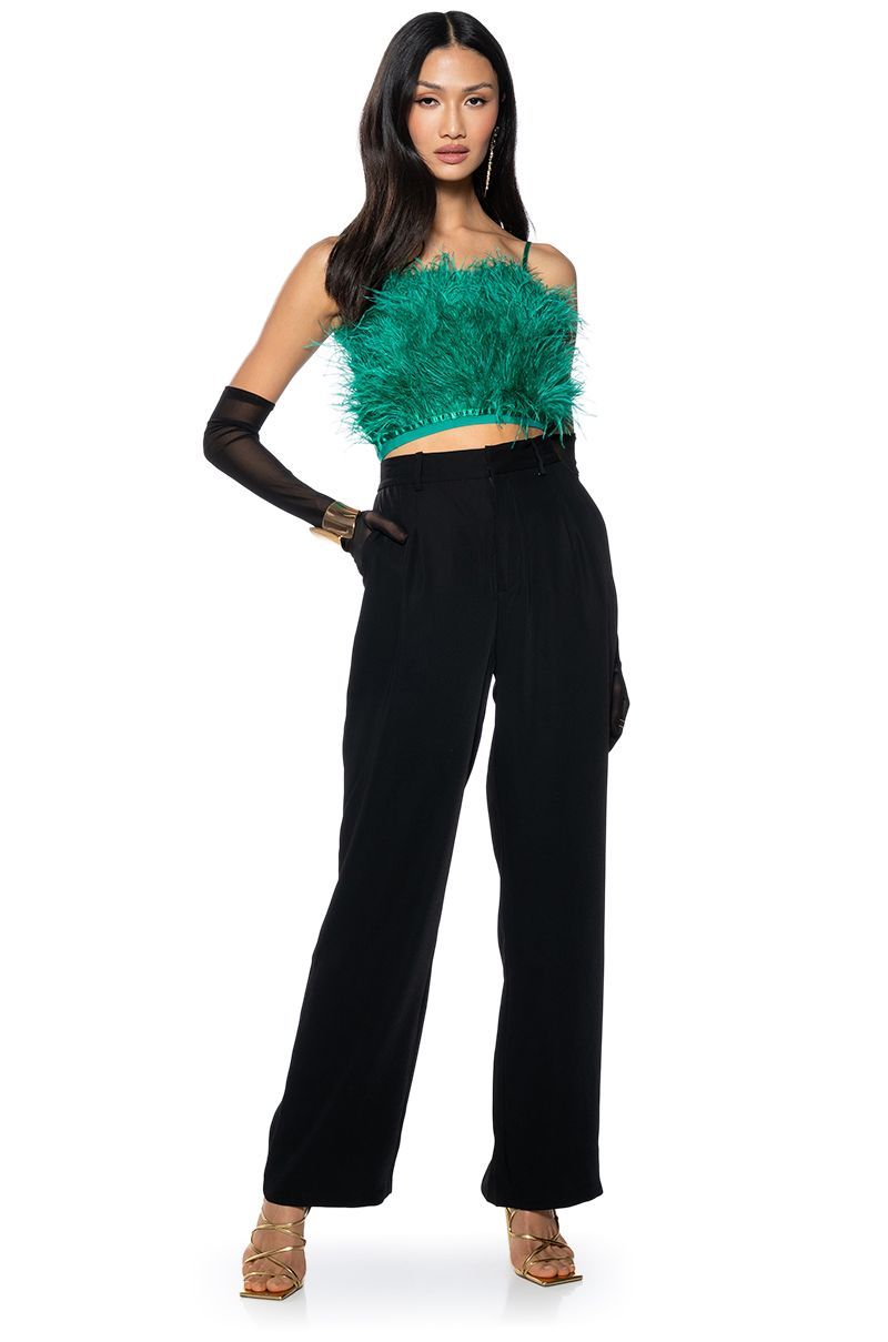 REAL OSTRICH FEATHER CROP TOP IN EMERALD | AKIRA