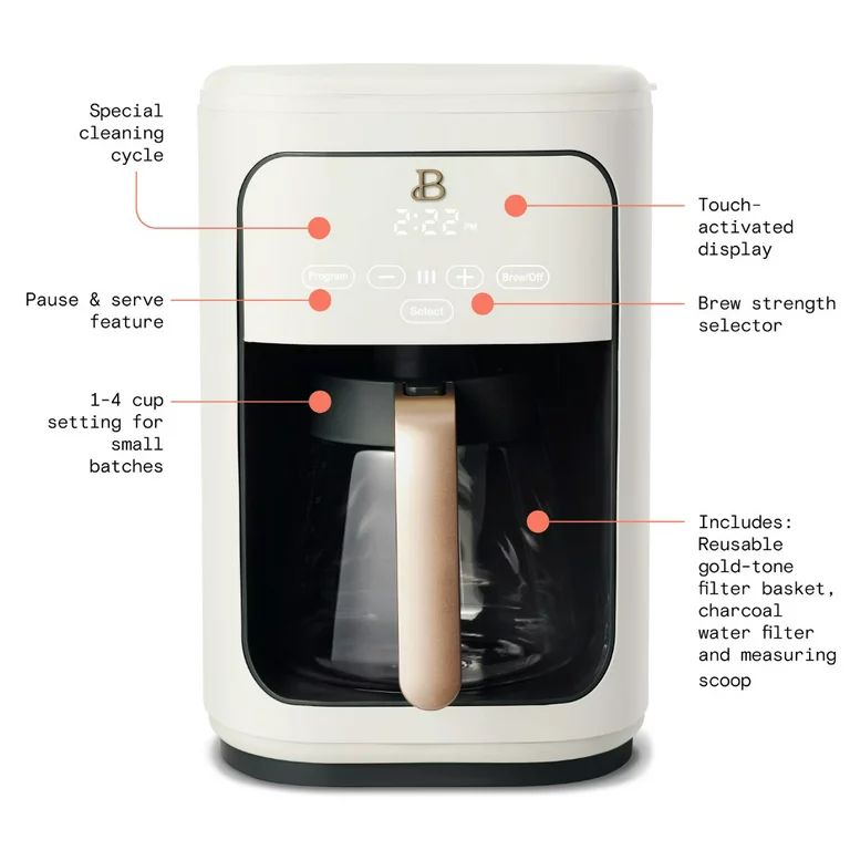 Beautiful 14 Cup Programmable Touchscreen Coffee Maker, White Icing by Drew Barrymore | Walmart (US)