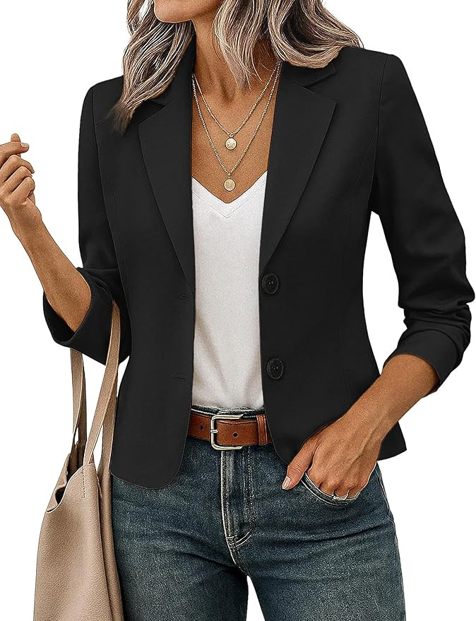 FOLUNSI Women's Business Casual Cropped Blazer Lapel Collar Long Sleeve Work Office Suit Jacket w... | Amazon (US)