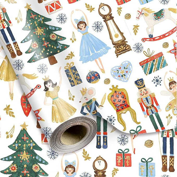 JarThenaAMCS Christmas Wrapping Paper -Mini Roll- 17 In x 32.8 Ft Nutcracker Gift Wrap Paper for ... | Amazon (US)