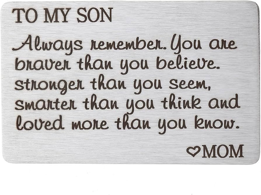 PLwelth Son Engraved Wallet Card from Mom Stainless Steel Men Boys Teen Inspirational Message Wal... | Amazon (US)