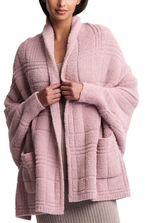 barefoot dreams CozyChic® Tonal Plaid Open Front Cardigan in Teaberry at Nordstrom | Nordstrom