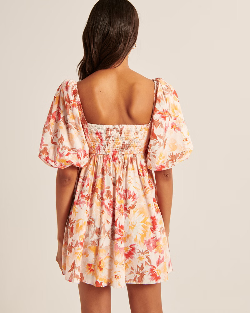 Ruched Bodice Puff Sleeve Mini Dress | Abercrombie & Fitch (US)