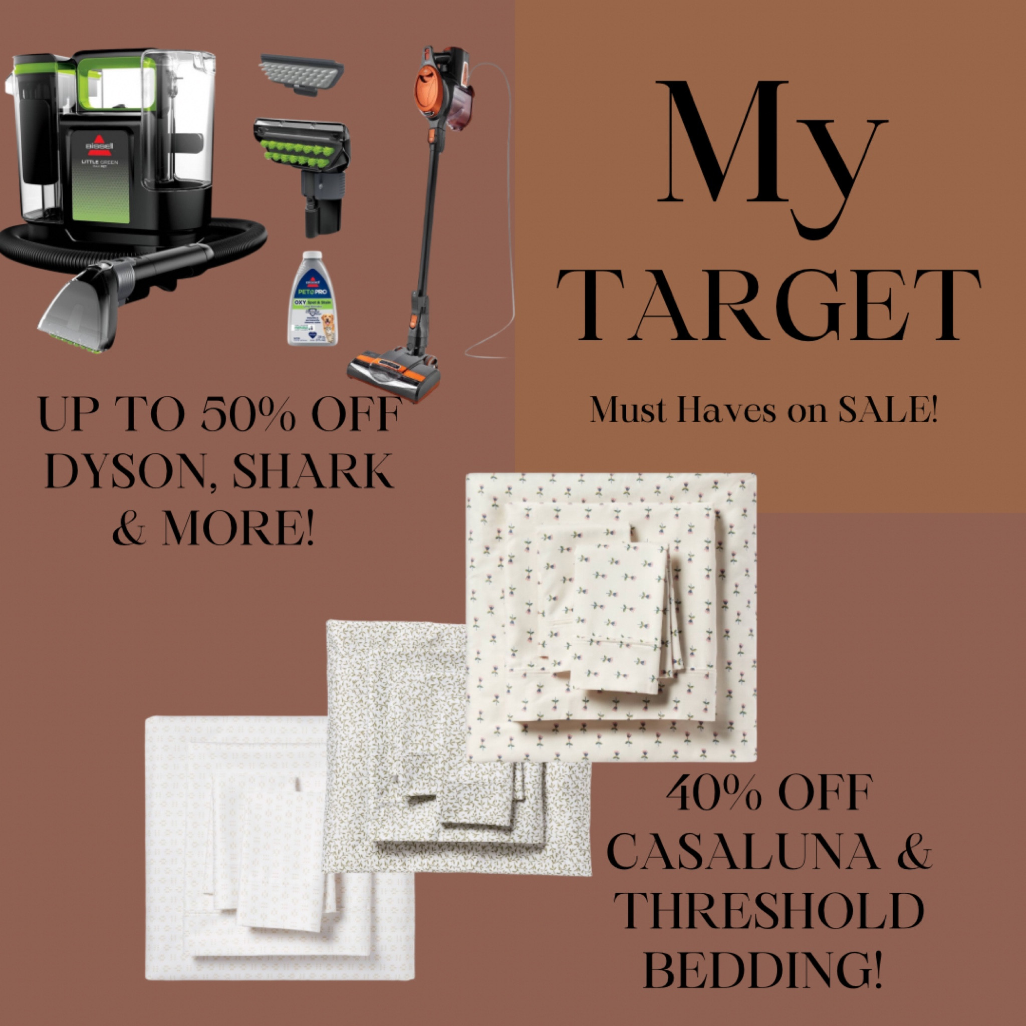 My Target Must Haves on major SALE this week! 
40% off Casaluna & Threshold bedding! The Threshold sheets are perfect for a hot sleep & has deep pockets! 
Up to 50% Dyson, Shark, Bissell and more! 

#LTKHome #LTKCyberWeek #LTKSaleAlert