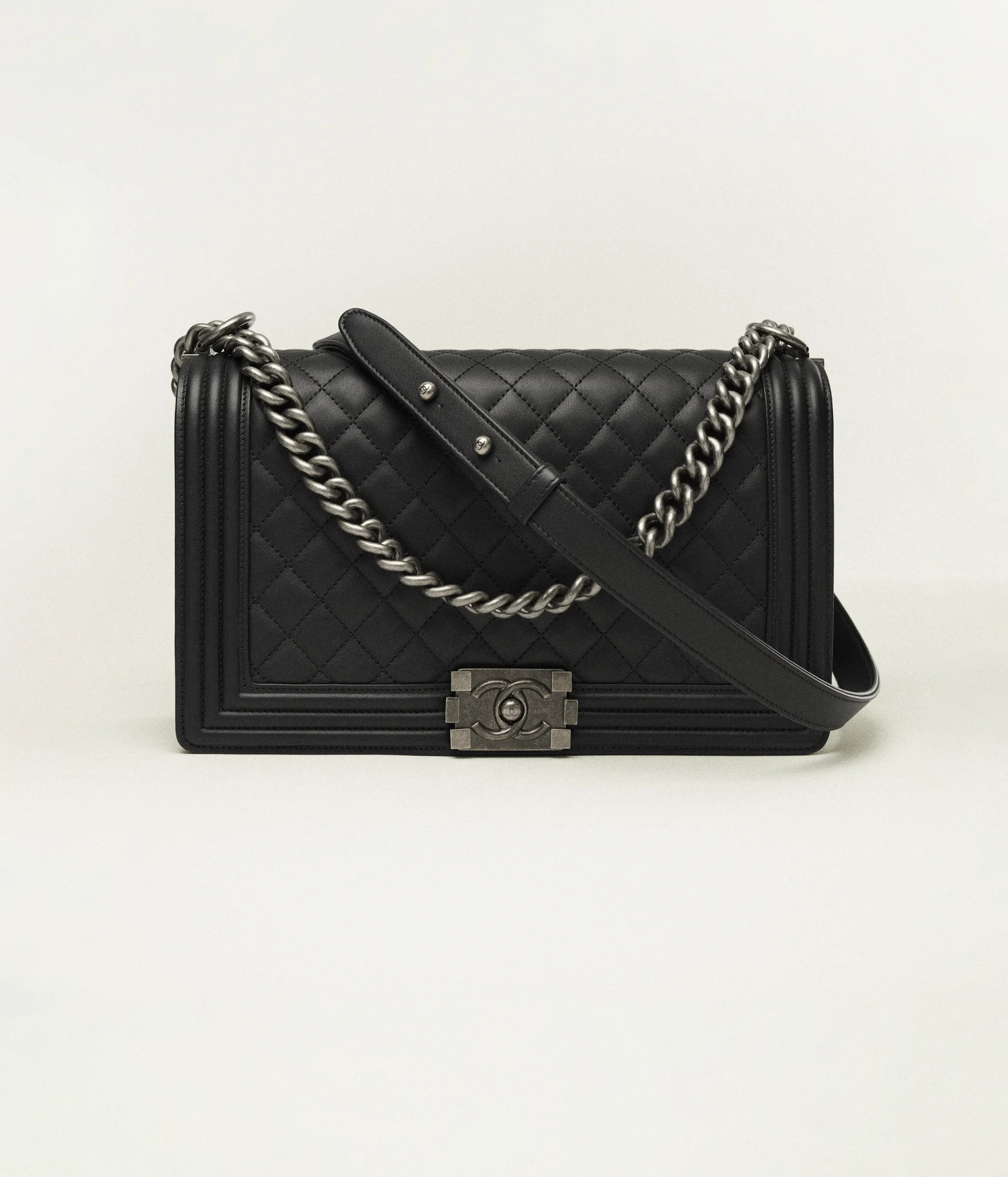 Large boy chanel handbag, Calfskin & ruthenium-finish metal, black — Fashion | CHANEL | Chanel, Inc. (US)