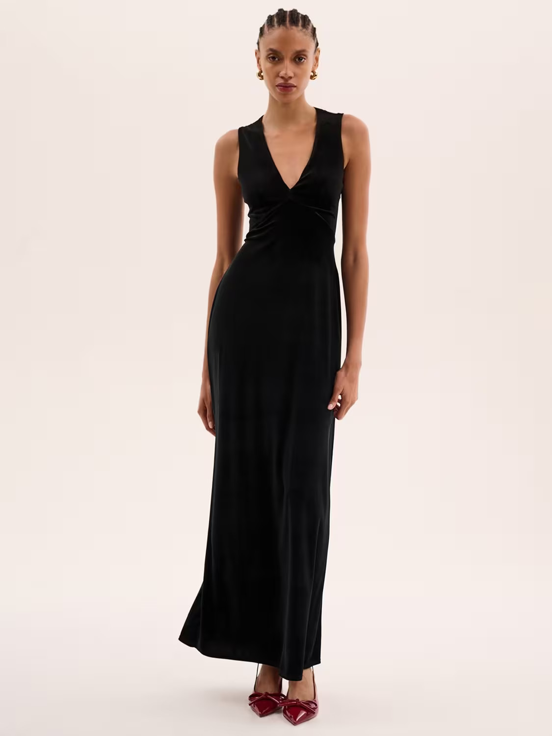 OMNESNova Velvet Tie Back Maxi Dress, Black | John Lewis (UK)