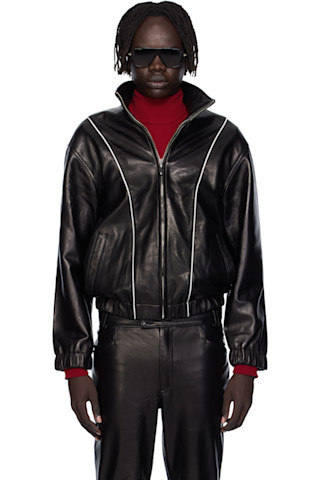 Black Leather Track Jacket | SSENSE
