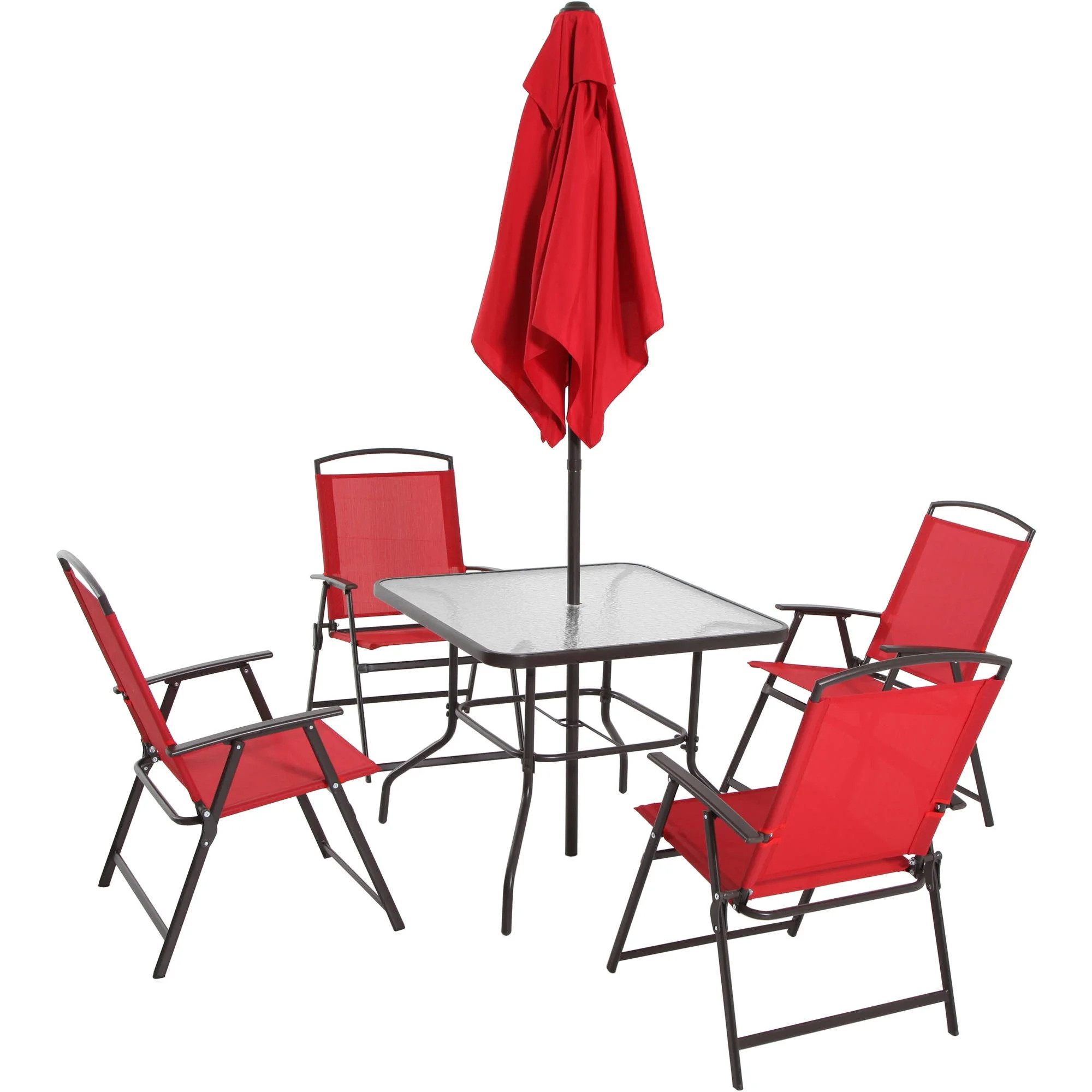 Mainstays Albany Lane 6 Piece Outdoor Patio Dining Set, Red | Walmart (US)