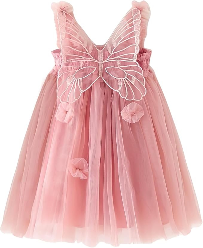 Baby Girls Layered Tulle Dress, Sleeveless Princess Tutu Dress with Back Butterfly,Strap Mesh Flu... | Amazon (US)