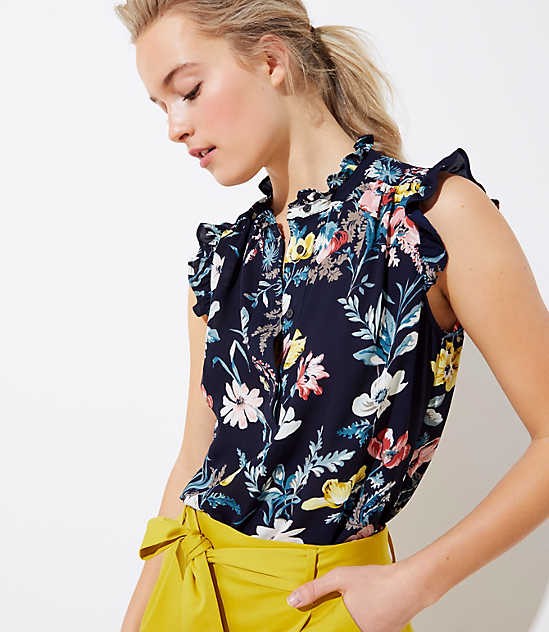 Bouquet Ruffle Henley Shell | LOFT