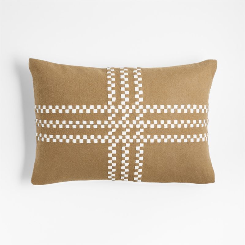 Camel Brown Felted Wool Plaid 22"x15" Holiday Throw Pillow with Feather Insert | Crate & Barrel | Crate & Barrel