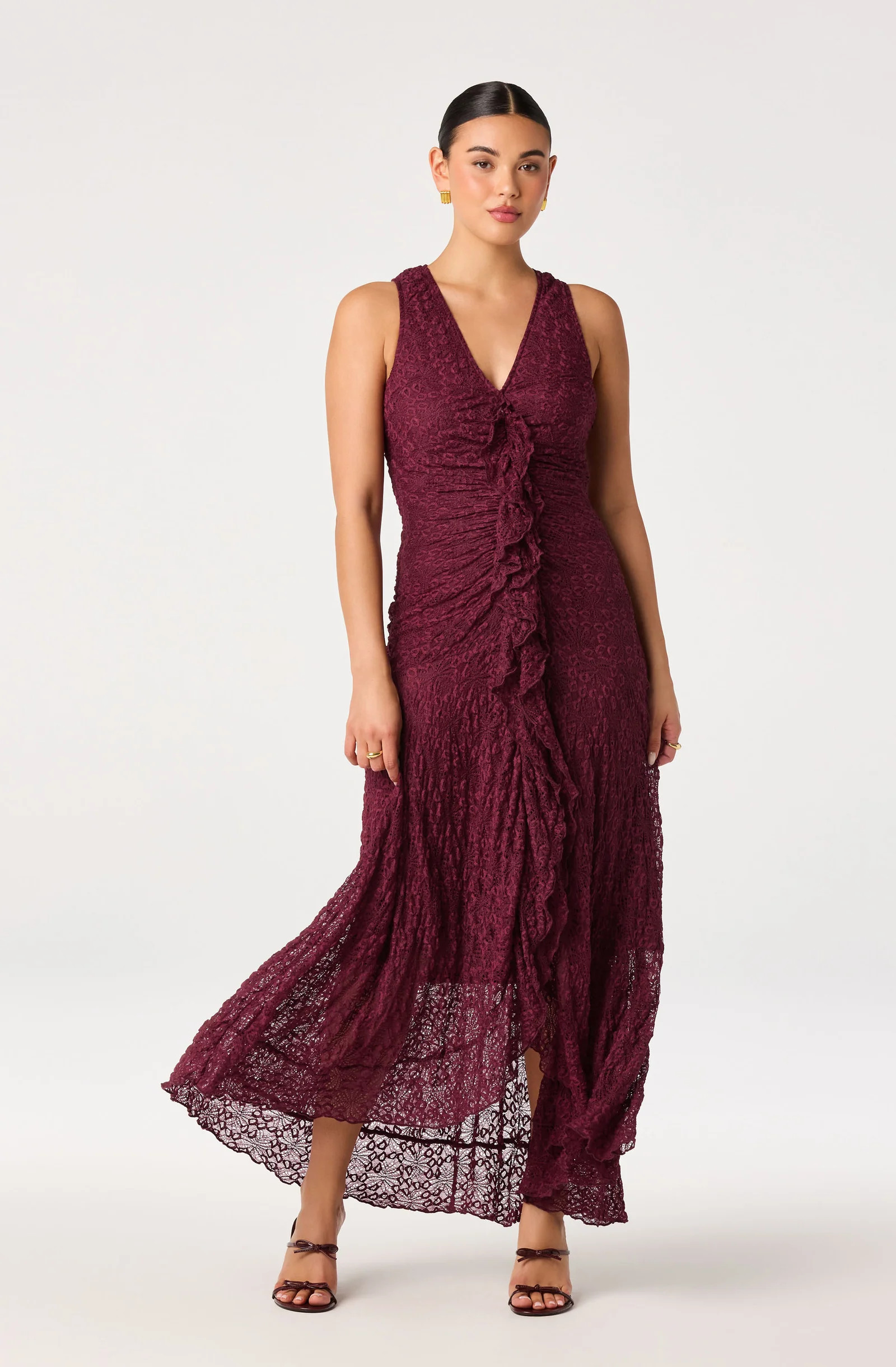 Casia Lace Ruffle Maxi Dress - Wine / XS | ASTR The Label (US)