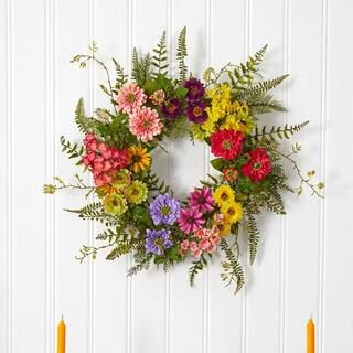 Mixed Flower 22 in. Artificial Wreath | The Home Depot