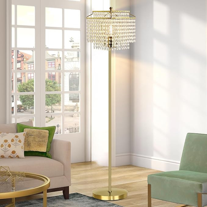Gold Crystal Floor Lamp, 64" Tall Elegant Standing Lamp with On-Off Foot Switch, Double-Layer Lam... | Amazon (US)