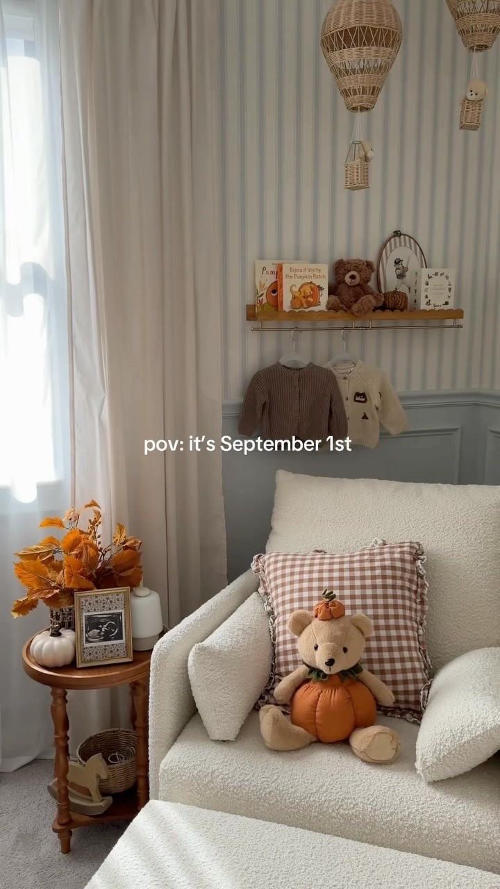 Making his nursery extra cozy for our very first fall together 🍁🤎 #fall #nursery #babyroom #falldecor #babyroomdecor