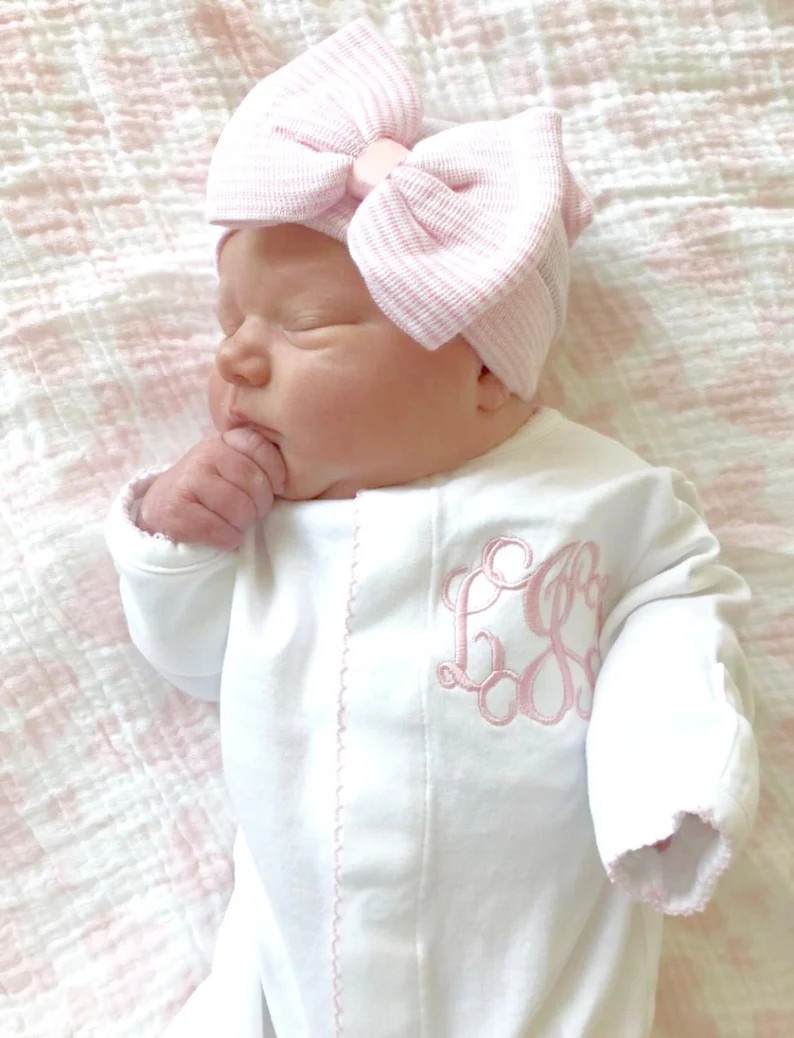 Baby Girl Coming Home Outfit, Monogrammed Footie, Personalized Baby Gift, Monogrammed Sleeper, Pi... | Etsy (US)