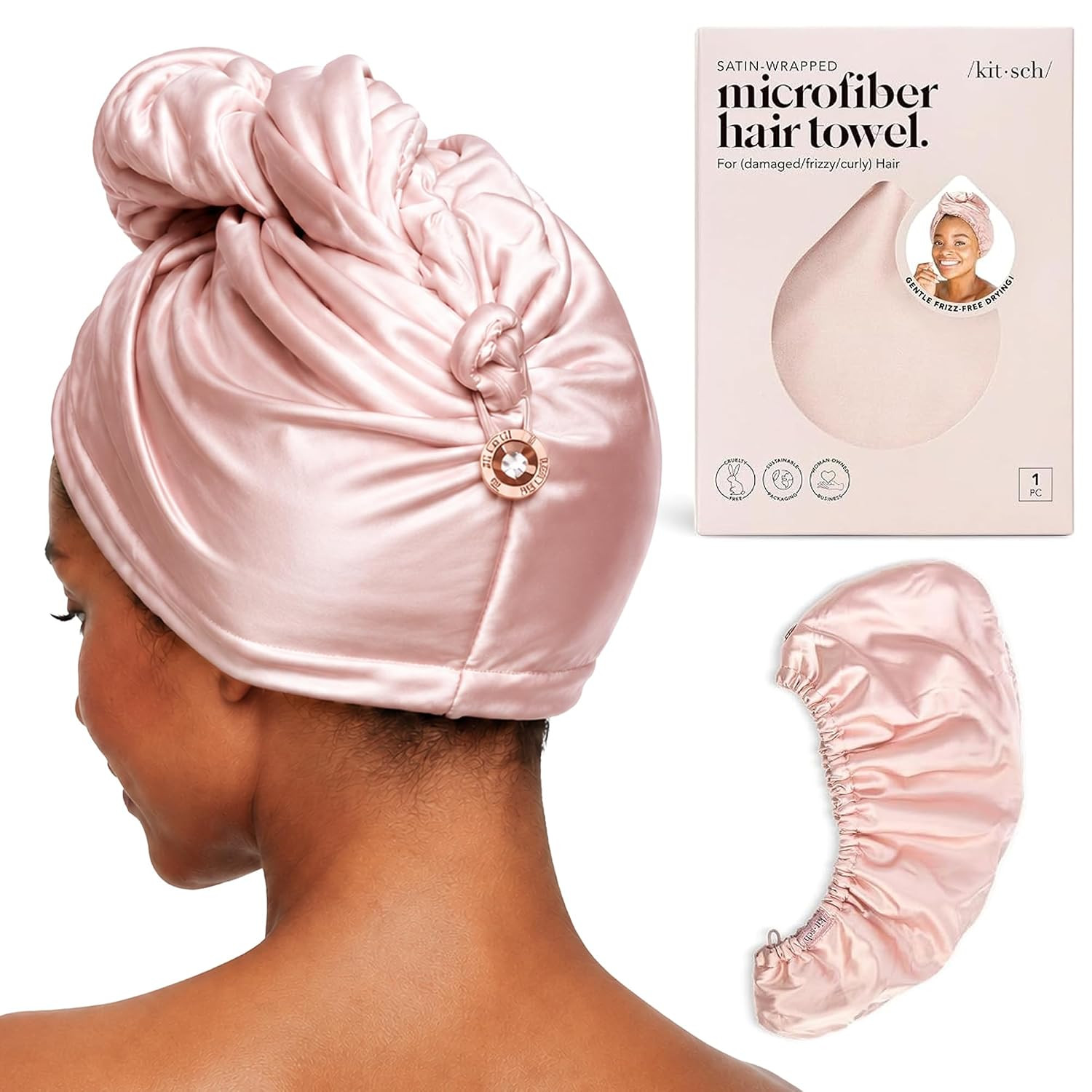 Kitsch Microfiber Hair Towel Wrap for Women - Blush | Amazon (US)