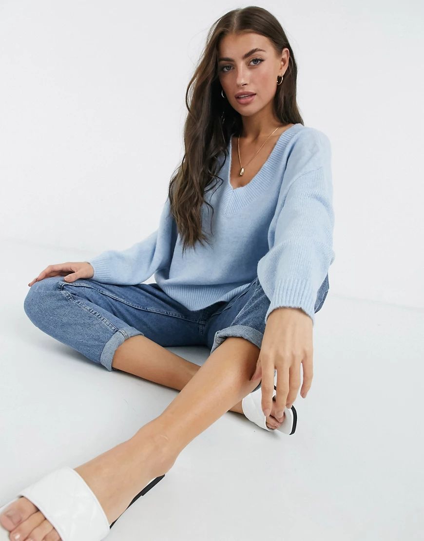 M Lounge relaxed v-neck sweater-Blue | ASOS (Global)