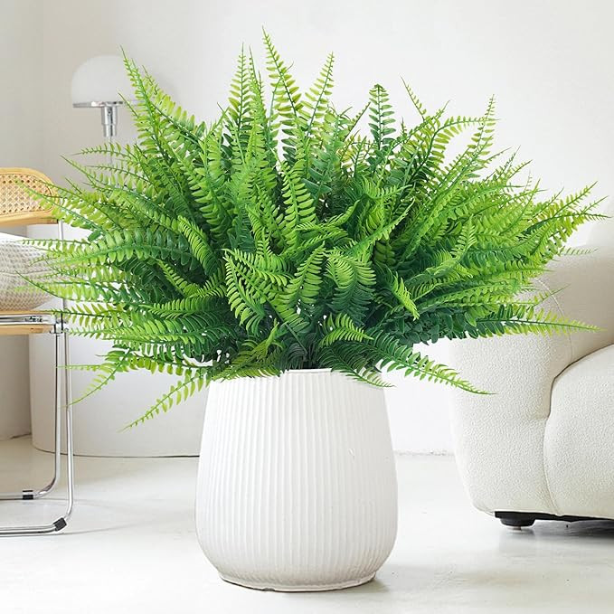 ZERRO 16 Bundles Artificial Boston Ferns, Plastic Fake Ferns UV Resistant Plants Faux Greenery St... | Amazon (US)