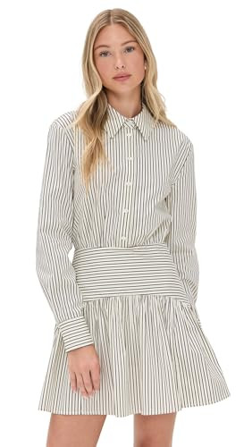 STAUD Women's Rocco Mini Dress, Ivory/Dark Oak Micro Stripe, 14 | Amazon (US)