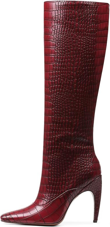 femflame Knee High Boots for Women Wide Calf Long Boots Suede Square Toe Pull On Stiletto Heel Ta... | Amazon (US)