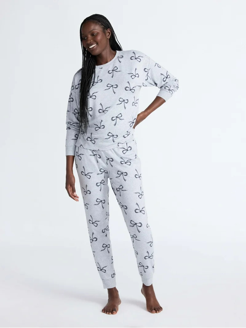 Joyspun Women's Cozy Lounge Collection Hacci Knit Long Sleeve Top and Joggers Pajama Set, Sizes X... | Walmart (US)