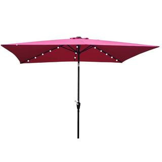 10 ft. x 6.5 ft. Outdoor Patio Burgundy Solar LED Lighted Market Umbrellas with Crank and Push Button Tilt | The Home Depot