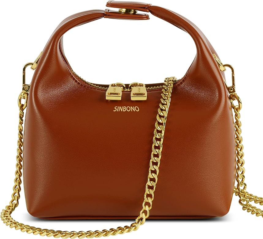SINBONO Top Handle Handbags for Women, Vienna Crossbody Bag with Golden Chain Strap-Vegan Leather... | Amazon (US)