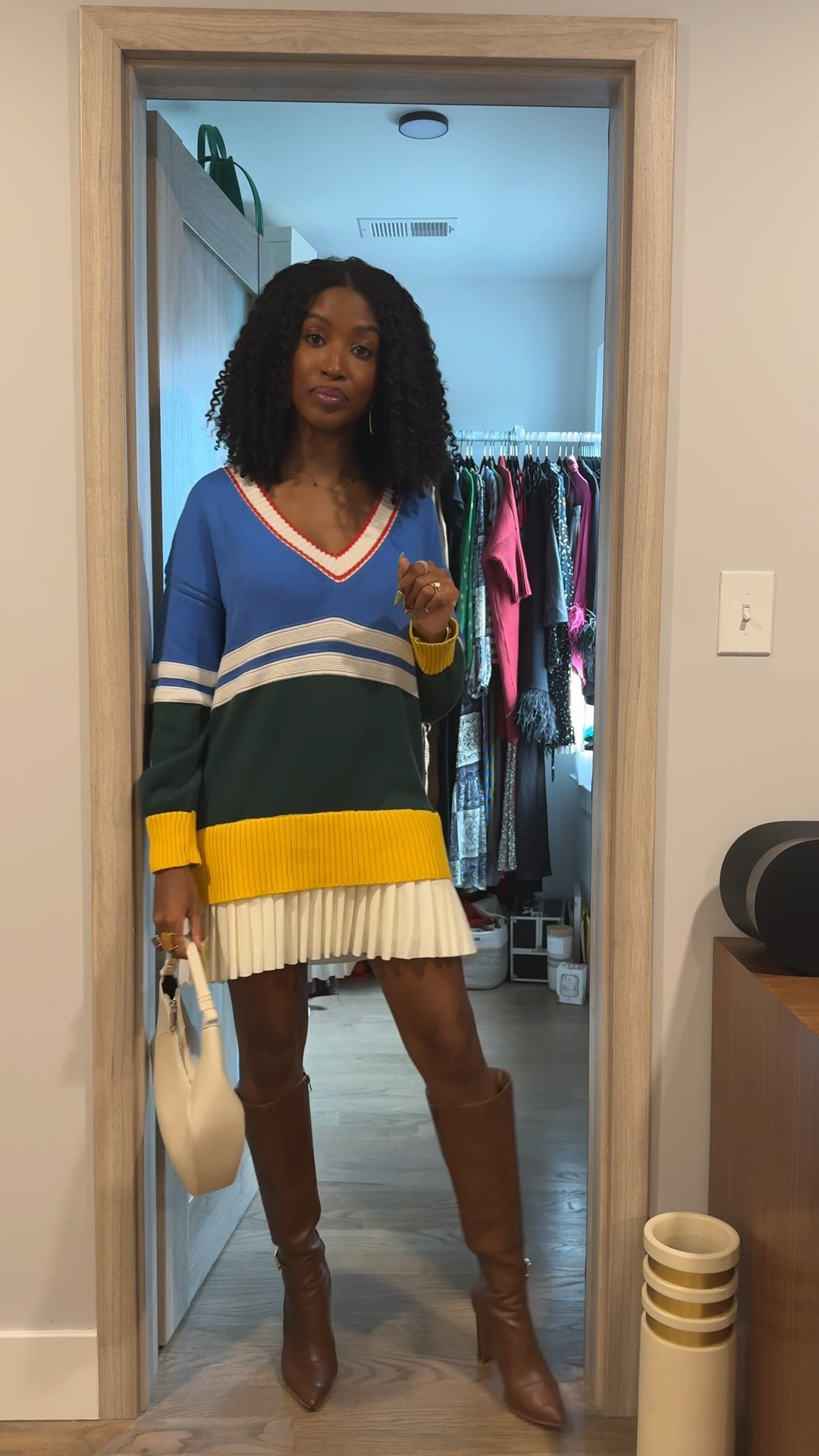 Date night ootd! Casual tennis inspired sweater dress you can dress up or down! I got a size small, it runs baggy. I’m 5’8’’ it’s also on sale! 

#LTKSeasonal #LTKSaleAlert #LTKFindsUnder100