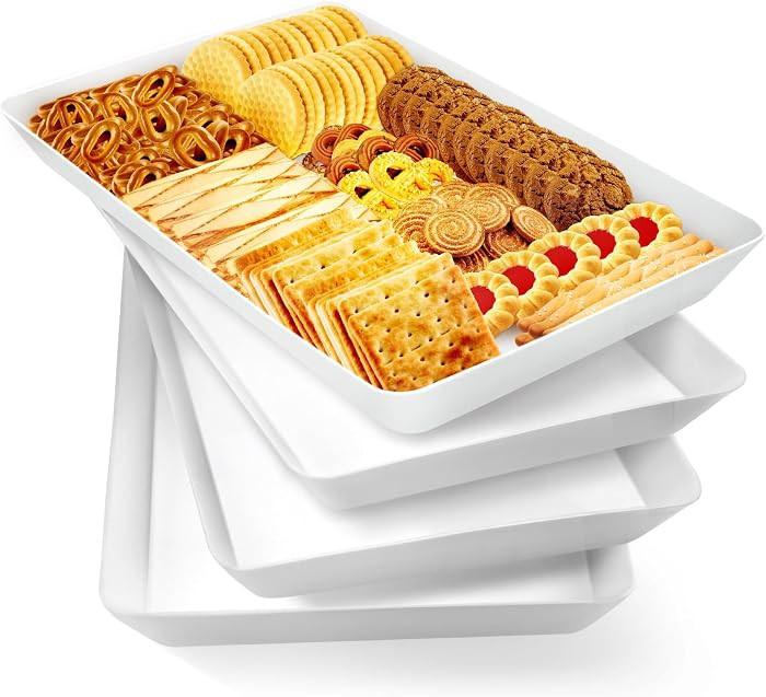 WOWBOX 4-Pack Reusable Plastic Serving Trays for Snacks, Fruit and Parties | Amazon (US)