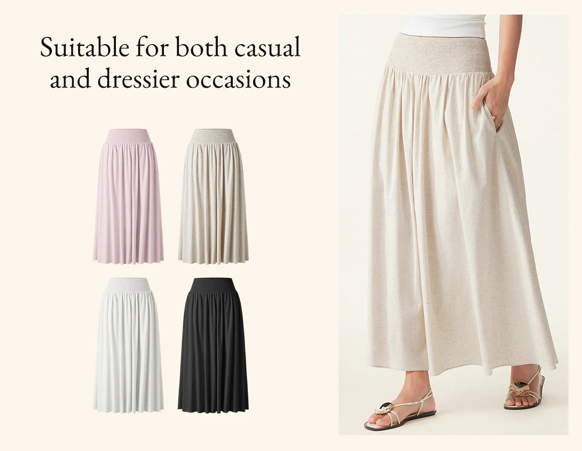 European Linen Smocked Waist Skirt with Pockets | OGLmove