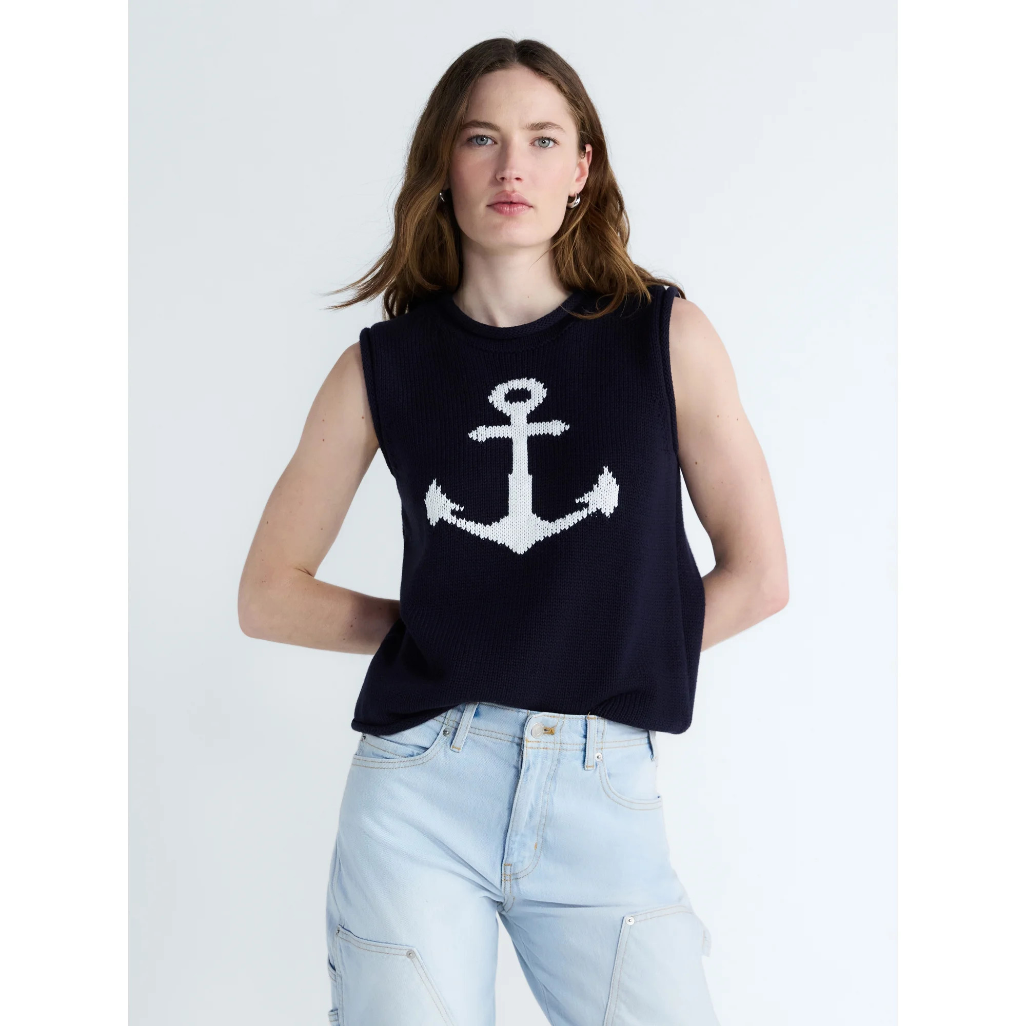 Free Assembly Women's and Women's Plus Roll Neck Sleeveless Cotton Sweater, Lightweight, Sizes XS... | Walmart (US)