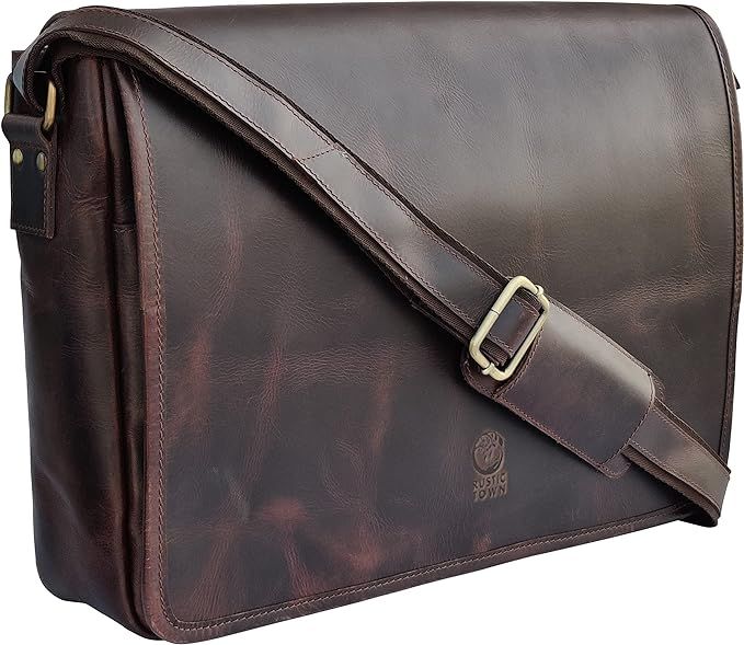 RUSTIC TOWN Leather Messenger Bag for Men Women - Top Grain Leather Laptop Satchel Office Shoulde... | Amazon (US)